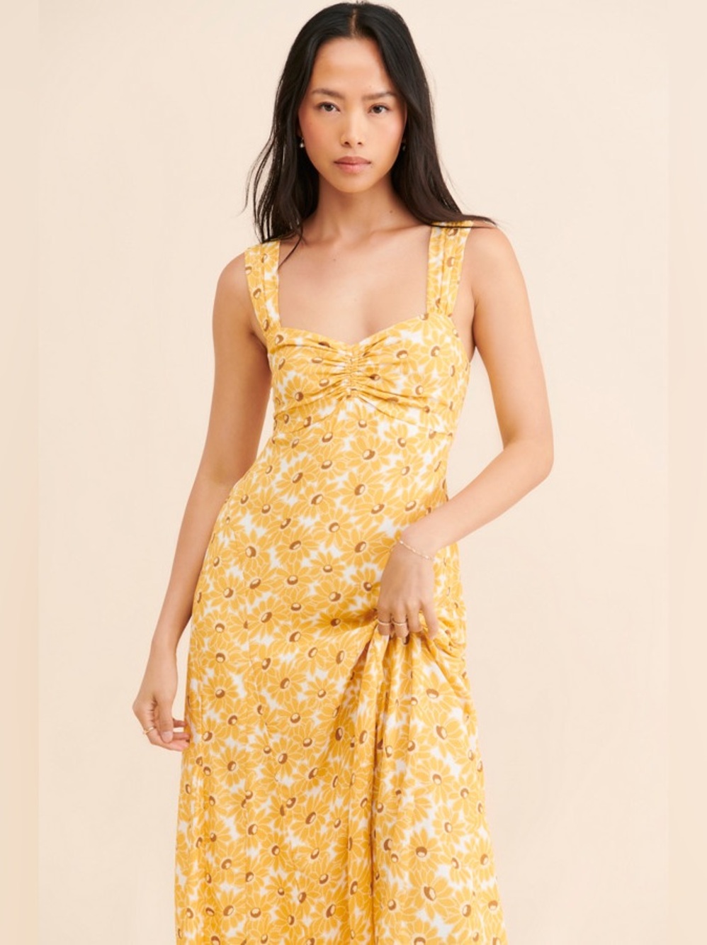 Free People Rosalee Midi Dress Yellow Floral Open Back Small NWOT Boho Vacation - Picture 4 of 16